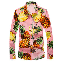Autumn Men Floral Print Slim Fit Shirt Cotton Turn-down Collar Long Sleeve Beach Shirt Men Single Breasted Hawaiian Mens Shirt