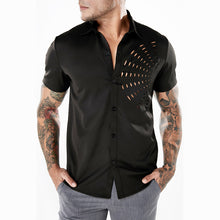 Hot Sale Men Casual Button Down Lapel Neck Hollow Out Tee Top Casual Male Shirt Slim Fit Mens Shirts Short Sleeve Camisa Hombre