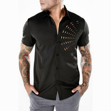 Hot Sale Men Casual Button Down Lapel Neck Hollow Out Tee Top Casual Male Shirt Slim Fit Mens Shirts Short Sleeve Camisa Hombre
