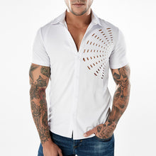 Hot Sale Men Casual Button Down Lapel Neck Hollow Out Tee Top Casual Male Shirt Slim Fit Mens Shirts Short Sleeve Camisa Hombre