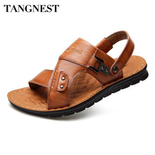 Tangnest 2018 Men Gladiator Sandals NEW PU Leather Slip-on Platform Sandals Men Comfortable Beach Waterproof  Slippers
