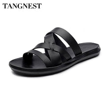 Tangnest NEW Summer Men  Gladiator Sandals Solid Black Strap Slip-on Slides Shoes Man Casual Platform Beach Slippers