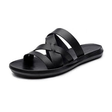 Tangnest NEW Summer Men  Gladiator Sandals Solid Black Strap Slip-on Slides Shoes Man Casual Platform Beach Slippers