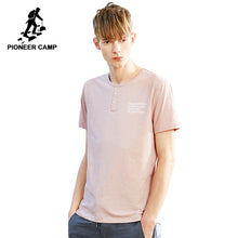 Pioneer camp new short sleeve t shirt men brand clothing button printed mens tshirts cotton stretch t-shirt male pink ADT802118