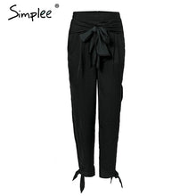 Simplee Striped print harem pants capri High split loose casual pants women bottom Sash summer trousers high waist pants 2018