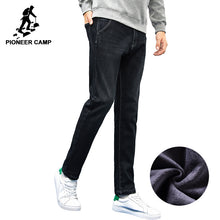 Pioneer Camp thick fleece warm jean men brand clothing autumn winter black denim pants male quality solid trousers ANZ710001