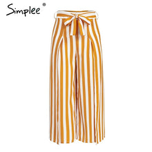 Simplee Stripe Bow sash pants women High waist front split loose trouser  summer wide leg pants 2018