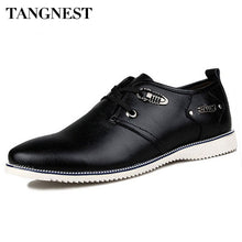 Tangnest Men Flat Shoes Leather Lace Up Men Business Shoes Casual Plain Round Toe Oxfords Wedding Dress Shoes Size 38-44 XMP424